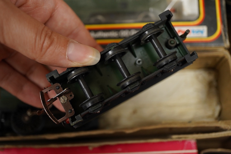 A quantity of 00 gauge model railway by Tri-ang, Mainline, Dapol, Bachmann, GMR, Hornby Dublo, etc. including; nine steam and diesel locomotives, together with boxed and unboxed freight wagons, coaches, kits and other mo